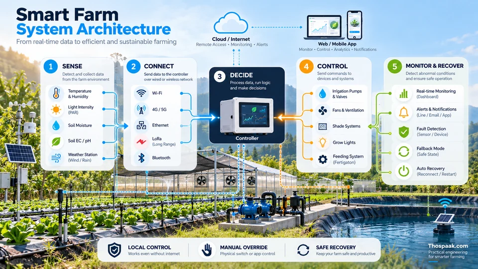 ฟาร์มอัจฉริยะที่เชื่อมระบบน้ำ เซ็นเซอร์ และ Automation